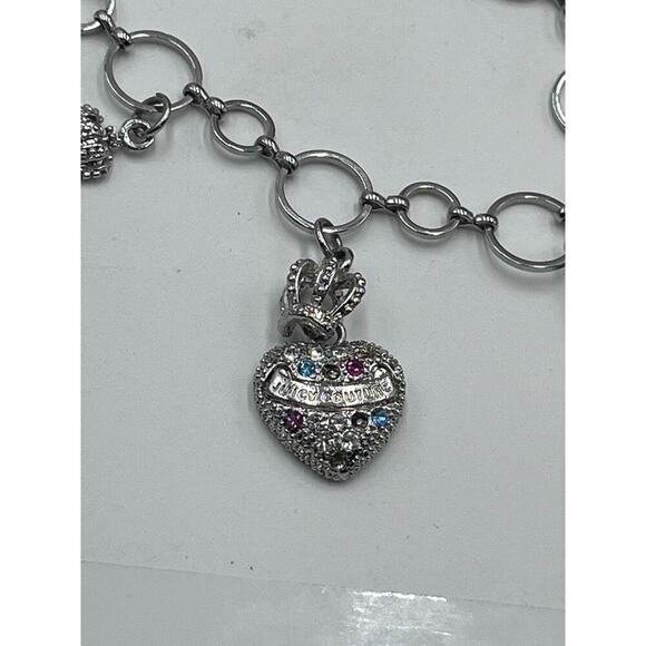 Juicy Couture Silver Tone Charm Bracelet Puff multicolor Crown Heart Pave‎ J - Picture 3 of 8